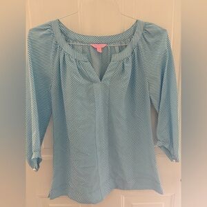 Lilly Pulitzer 100% Silk Striped Blue Women's Top